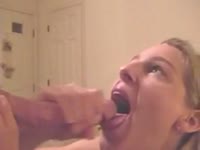 Dude with a juicy thick cock enjoying a deepthroat blowjob from a sweet young teen